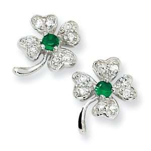   Created Emerald & CZ 4 leaf Clover Post Earrings   JewelryWeb Jewelry