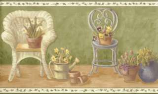 ANTIQUE CHAIRS POTTED FLOWERS IVY Wallpaper bordeR Wall  