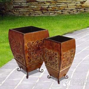   Metal Set of 2 Square Tapered Planter with Feet: Patio, Lawn & Garden