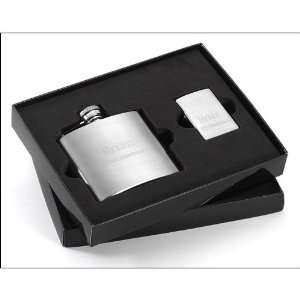   Flask and Zippo Lighter Gift Set   Personalized