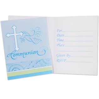 Creative Converting 190644 Faithful Dove Blue Communion Invitations