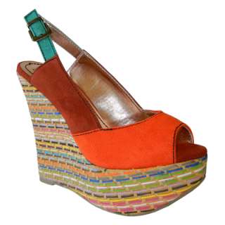   Peep Toe Colorful Weave Wraps Wedge Platform Sling Back Sandal  