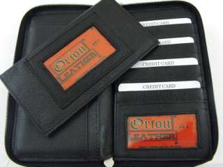Black genuine Leather double zip around clutch wallet  