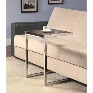  Snack Side Table with Cappuccino Wood Top Chrome Metal 
