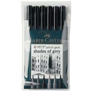  Faber Castell Pitt Pen Wallet of 6 Shades of Grey Color Brush Pens 