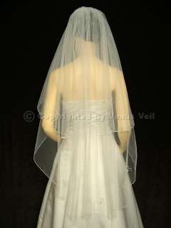 2T Ivory Waltz Knee Beaded Motifs Pencil Edge Bridal Wedding Veil 