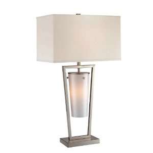   WHT Effie Table Lamp with Night Light, Polished Steel with White Shade