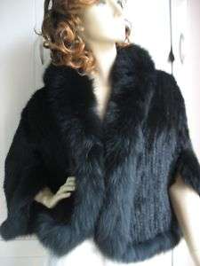 MINK FUR STOLE WITH SLEEVES / scarf / shawl/ cap(black)  