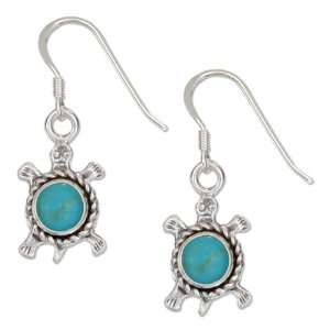 Sterling Silver Antiqued Turquoise Turtle Earrings with 