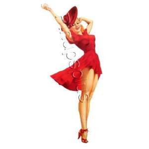  Retro Lady in Red 50s Style Pinup Decal S421 Musical 