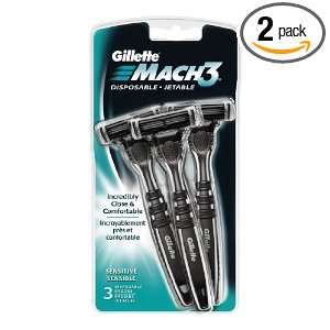  Gillette Mach3 Disposable, Sensitive, 3 Count (Pack of 2 