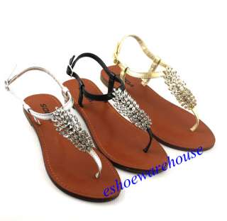   Gorgeous Cutie Rhinestone T Strap Flat Thong Sandals Shoes  