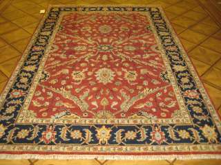6x9 Rust Navy Hand knotted Wool Indo Persian Serapi Oriental Rug Free 