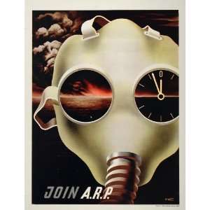  1941 WWII Gas Mask ARP Patriotic Poster George Giusti 