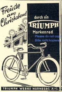 Fahrrad Triumph Werke Nürnberg Reklame von 1936 Werbung Bicycle bike 