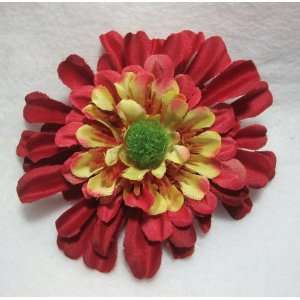    NEW Red and Yellow Zinnia Hair Flower Clip, Limited. Beauty