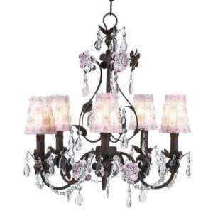  mocha/pink 5 arm flower garden chandelier w/sconce shades 