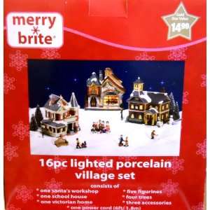    Christmas 16 Pc. Lighted Porcelain Village Set: Home & Kitchen