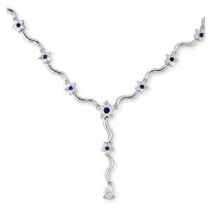    Garden CZ Sapphire Diamond Silver Lariat Necklace Glitzs Jewelry