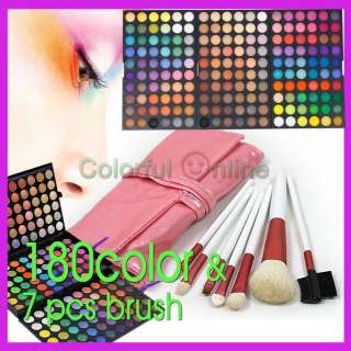 180 Color Warm&Shimmer&Matte Makeup Eye Shadow Palette + 7 pc Pink 