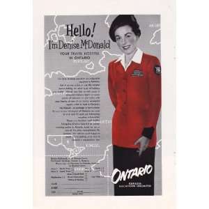  1954 Ad Ontario Travel Hostess Stewardess Original Vintage 
