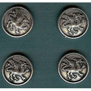  Heraldic Dragon Buttons   Card of 4   Pewter   7/8 