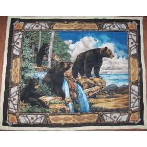  Black Bears Hand Quilted Wall Hanging  Handsewn Brown 
