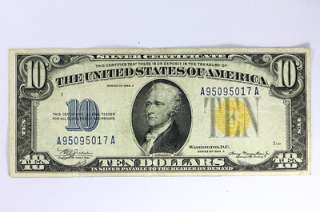 1934 A Yellow Seal Silver Certificate $10 Ten Dollar Bill F 2309 Free 