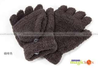 Women Fashion Soft Warm Half Flip Top Fuzzy Fingerless Gloves Mittens 