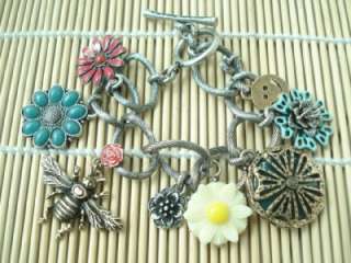 Lucky Brand Colorful Flowers Honey Bee Multi Charms Vintage Silver 