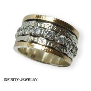 GOLD 14K CZ Spinner Wedding Ring Silver Size 9 us  