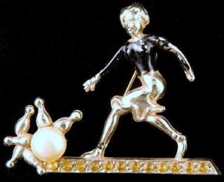 Vintage 1960s Collectable Lady Bowler Bowl Bowling Brooch Pin  