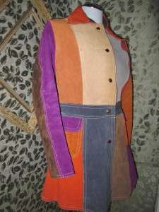   Groovy Color Block Suede Leather Car Coat, Funky Hippie Retro  