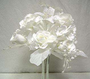 WHITE Roses Tiger Lilies Silk Wedding Bridal Bouquet  