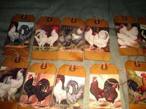 12 Rooster TAGS~VINTAGE GRUNGY TAGS~ZNE~FOLK~PRIMITIVE  