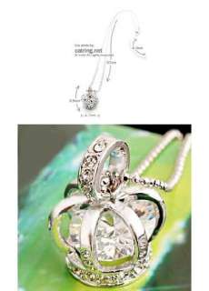 Luxury Crystal Rhinestone Crown Pendant Trendy Necklace Long Chain 