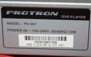 PROTRON PD 007 PROGRESSIVE SCAN DVD PLAYER SN 7268  
