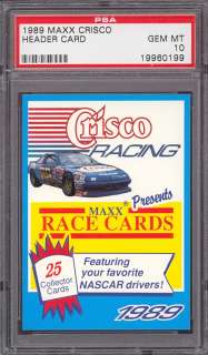 1989 Maxx Crisco Racing Header Card PSA 10 pop 6 *268223  