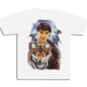 Indianermädchen mit Wolf   T Shirt: .de: Sport & Freizeit