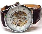 White Sun Moon Phase Roman Leather Men Watch *Red Brown,Auto,5 Hand 