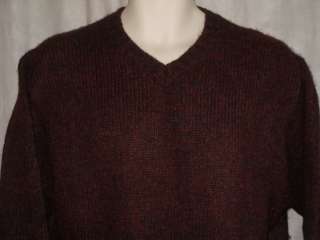   Mens M Burgundy Heathered Wool Blend V Neck Pullover Sweater  