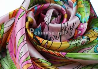 Light Pink Color Butterfly Fly Square 35 100% Silk Scarf Kerchief 