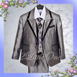 5pc Set Formal Suits Outfits Christening Wedding Boys Silver Gray Sz 