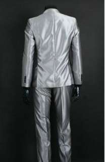 Designer Herren Anzug Slim Fit Silber Grau Hochzeitsanzug Einknopf 46 