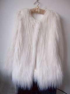 Vintage White Faux Fur Long Hair Winter Coat Jacket  