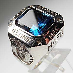 US Air Force Mens Blue Topaz Ring Solid 14k White Gold MAFB 62AMS