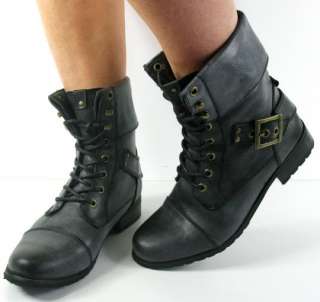 WOMAN FLAT LACE UP ARMY BIKER ANKLE BLACK LADIES MILITARY BOOTS SIZE 3 