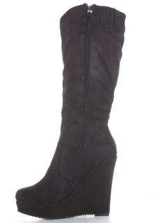 Ladies Womens Winter Knee High Platform Black Wedge Boots Size 3 4 5 6 