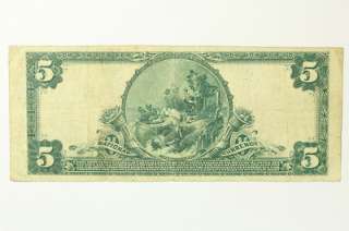 1902 Five Dollar $5 Bill National Bank Note Blue Seal Plain Back F 606 