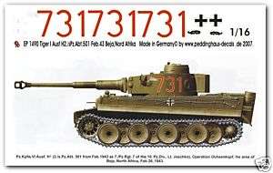 16 Decals Tiger I s. Pz. Abt. 501 Tunesien 43 1490  